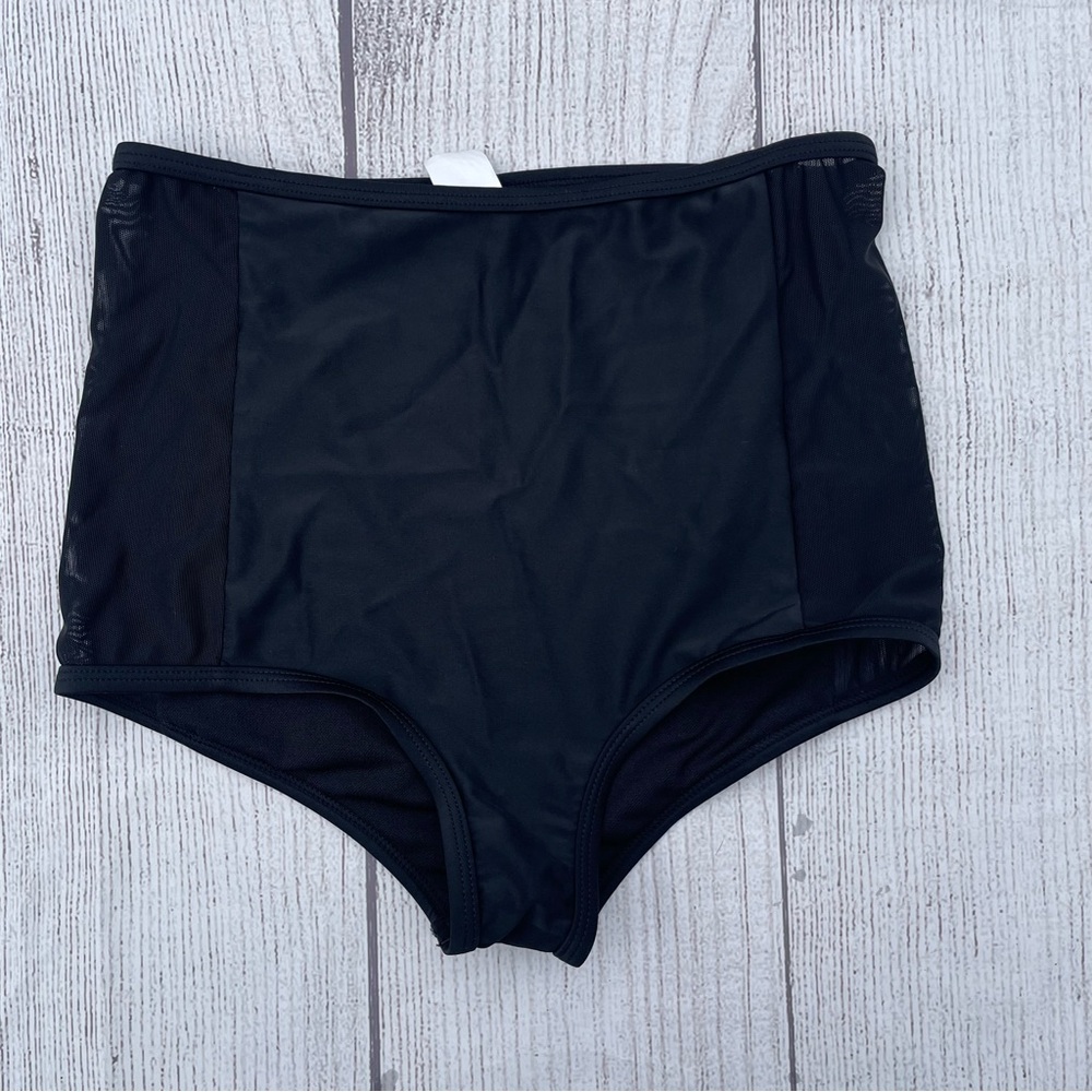 Marina West Medium Elegant Black High-Waisted Bikini Bottom Sheer Sides